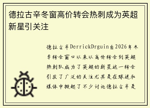 德拉古辛冬窗高价转会热刺成为英超新星引关注
